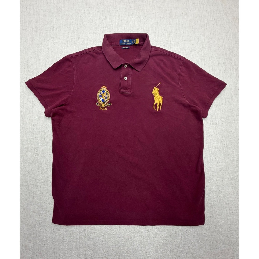 Polo Ralph Lauren Mens XL Custom Slim Fit Big Pony Crest Polo Shirt Burgundy